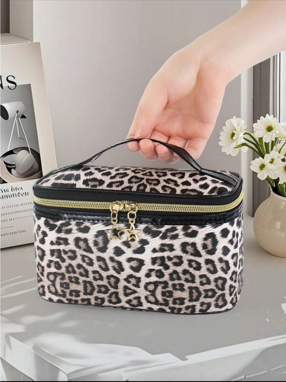 Leopard Print Cosmetic Train Case - Khaki
